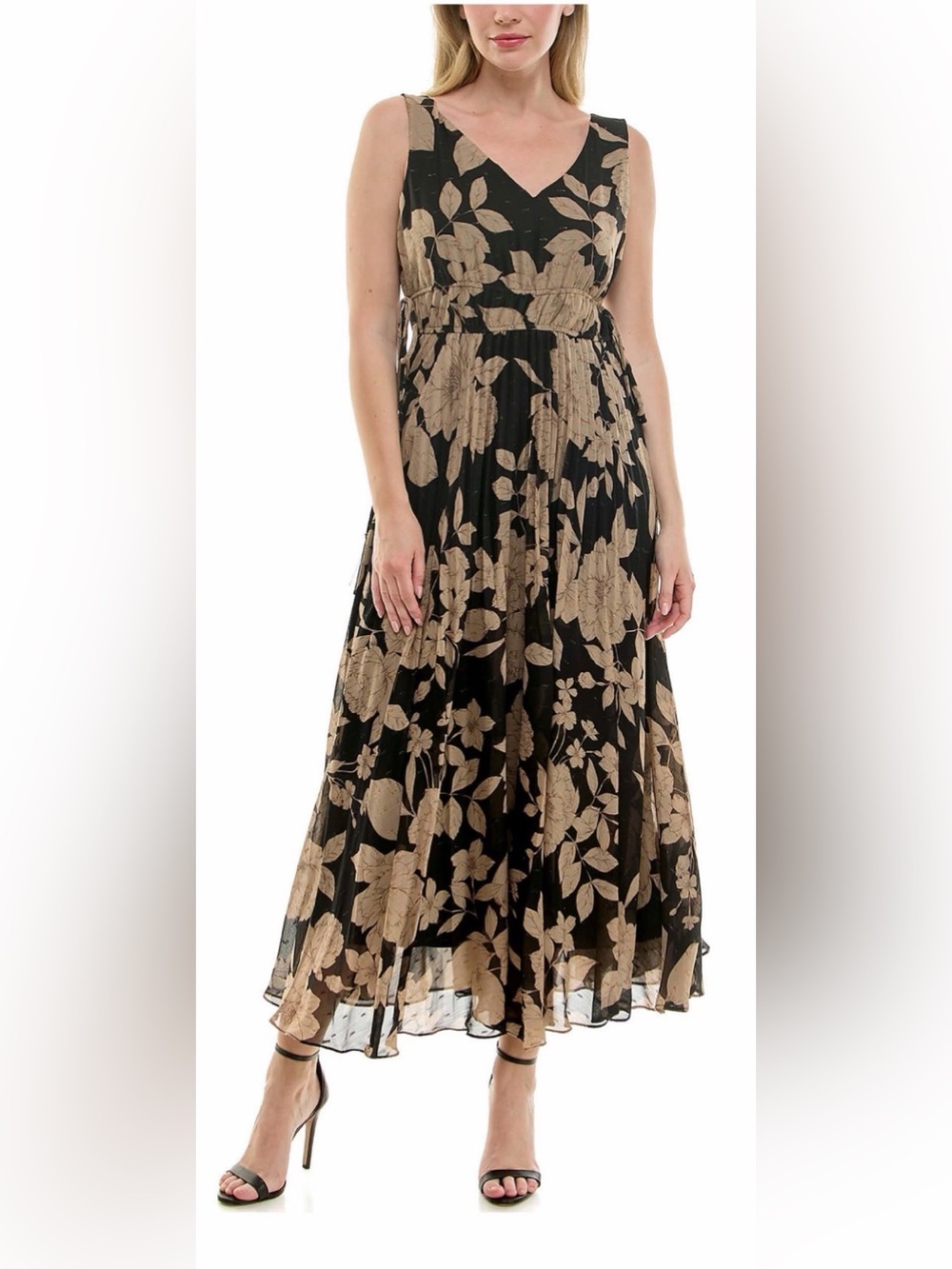 Taylor Black and Tan Floral Maxi Dress